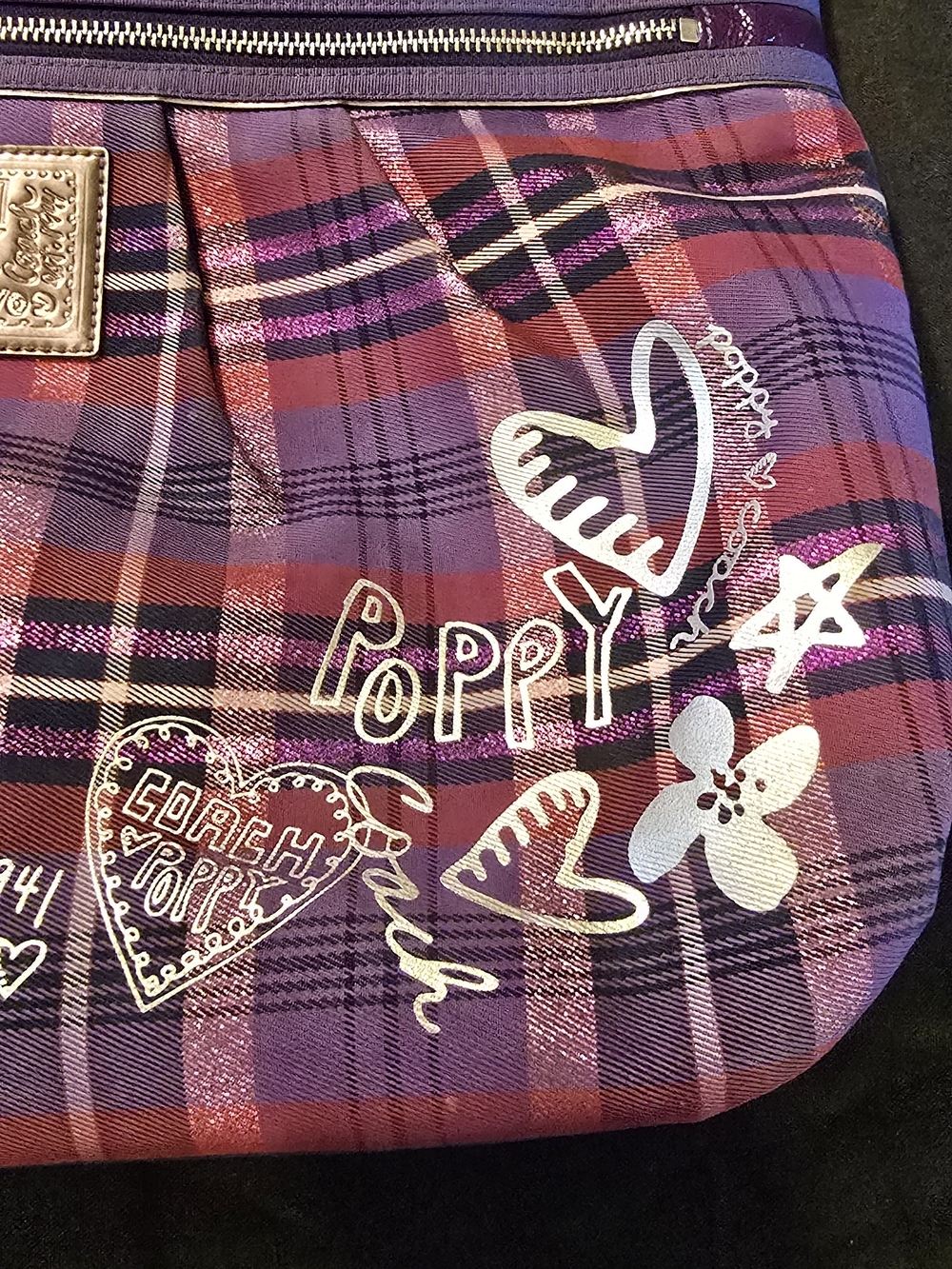 Coach Purple Plaid Poppy Tote with Pink Accents - Picture 3 of 8